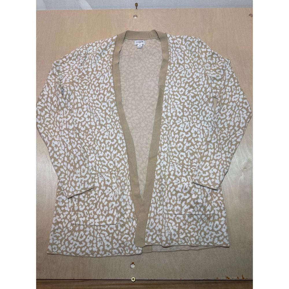 J.Crew Re-Imagined Tan White Leopard Print Cotton Open Cardigan Sweater XS